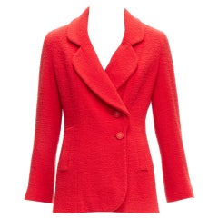 CHANEL 94A Vintage Runway rouge tweed doré bouton CC FR36 S