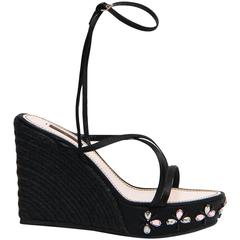 Louis Vuitton Black Satin & Crystals Wedges 6
