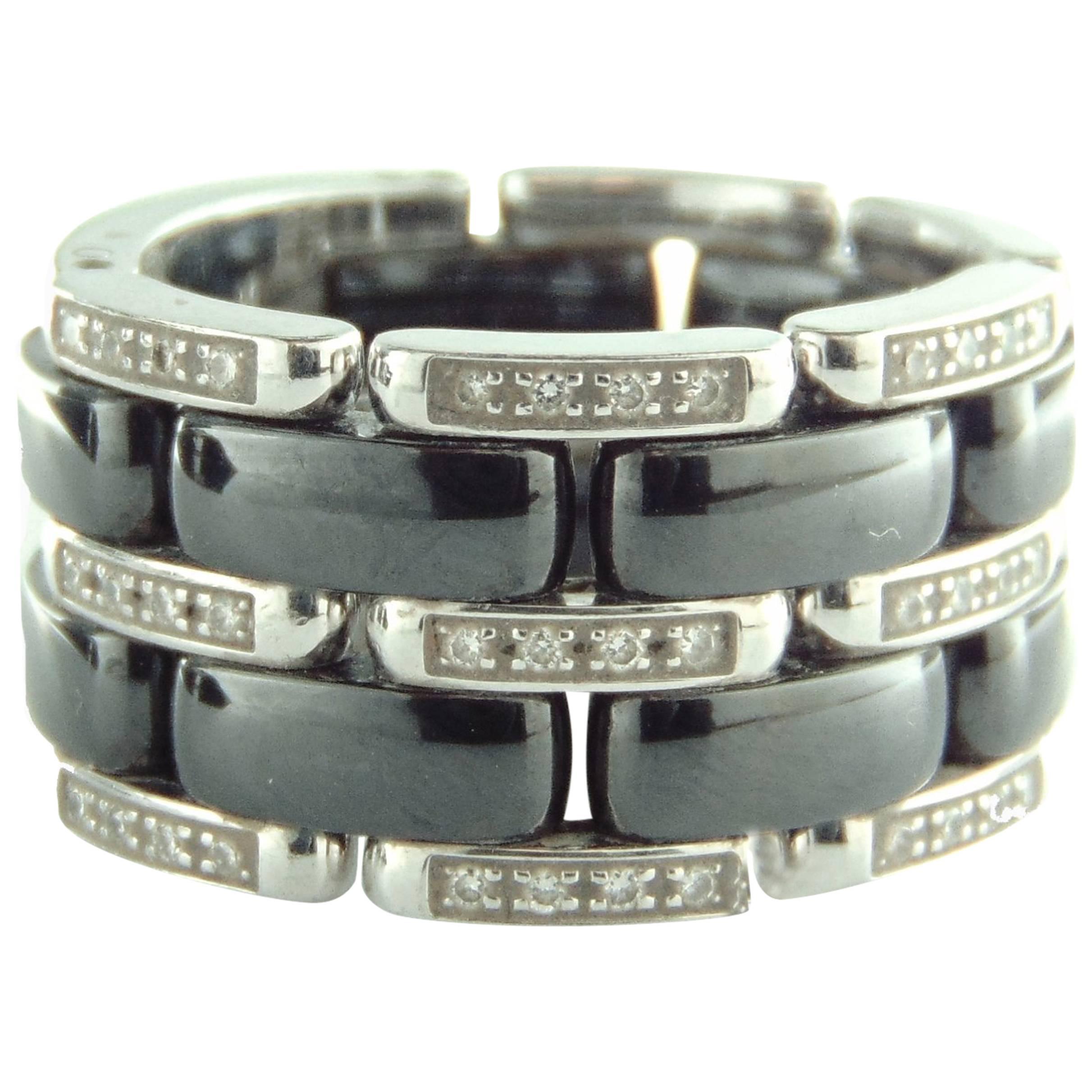 Exquisite Chanel Ultra Ring Large in Black Ceramic 18K White Gold + Diamonds 7