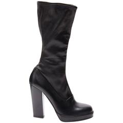 Prada Black Leather High Boots