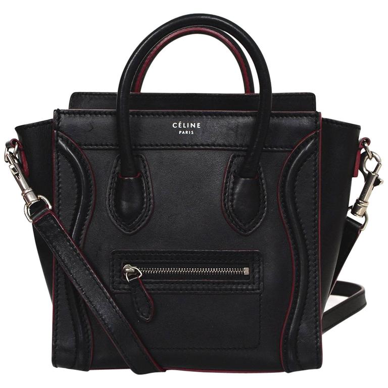 Celine Black Leather Nano Luggage Tote Crossbody Bag w/ Red Trim For ...