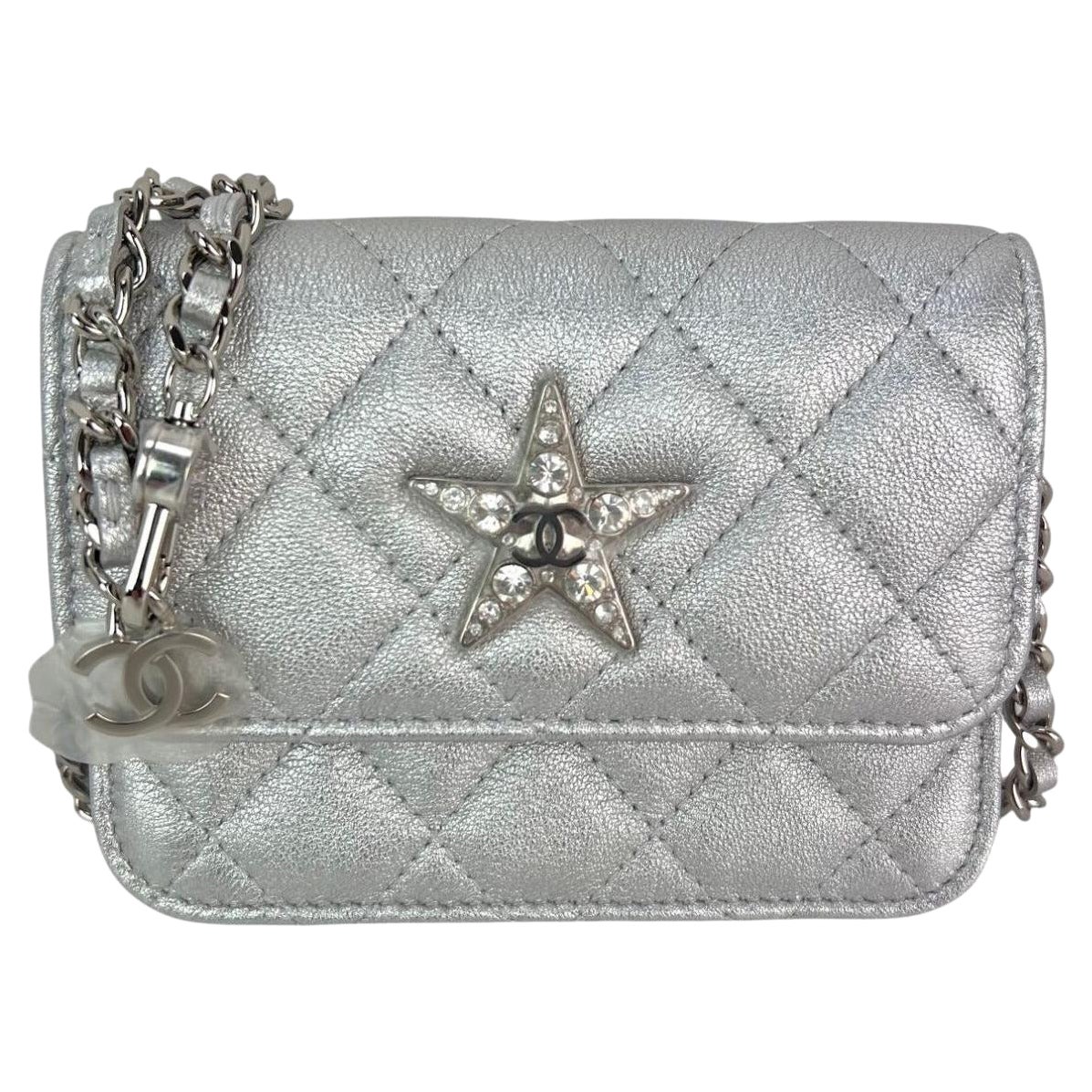 Chanel Metallic Goatskin Quilted Micro Star Flap Waist Belt Shoulder Bag For Sale