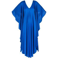 Vintage HALSTON c.1970's Royal Blue Jersey Knit Evening Caftan Gown 