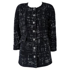 Chanel New CC Chain Link Buttons Black Tweed Jacket 46 FR