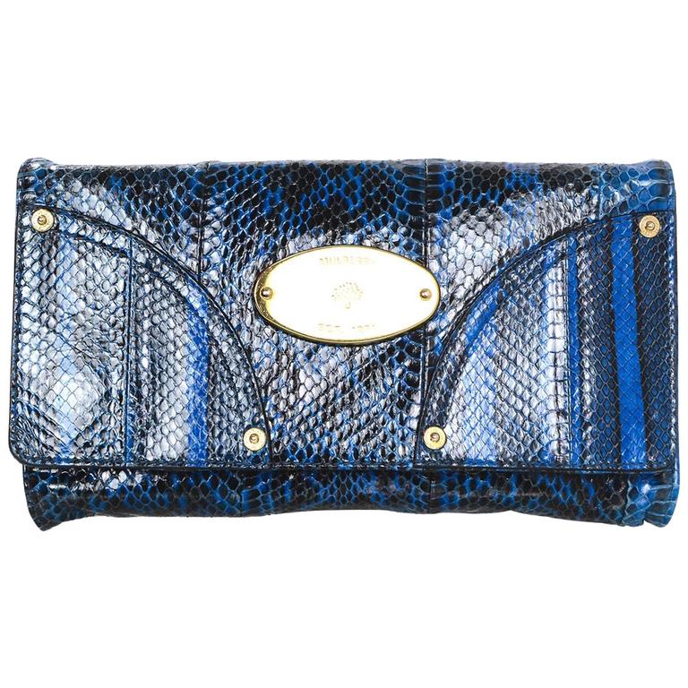 blue snakeskin clutch bag