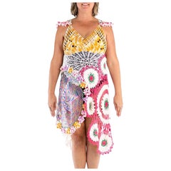 Multicolor Cotton Crochet Long Vintage Doily Dress large