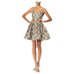 MORPHEW VINTAGE Blue, Yellow & Cream Plaid Silk Taffeta Mini Cupcake Dress