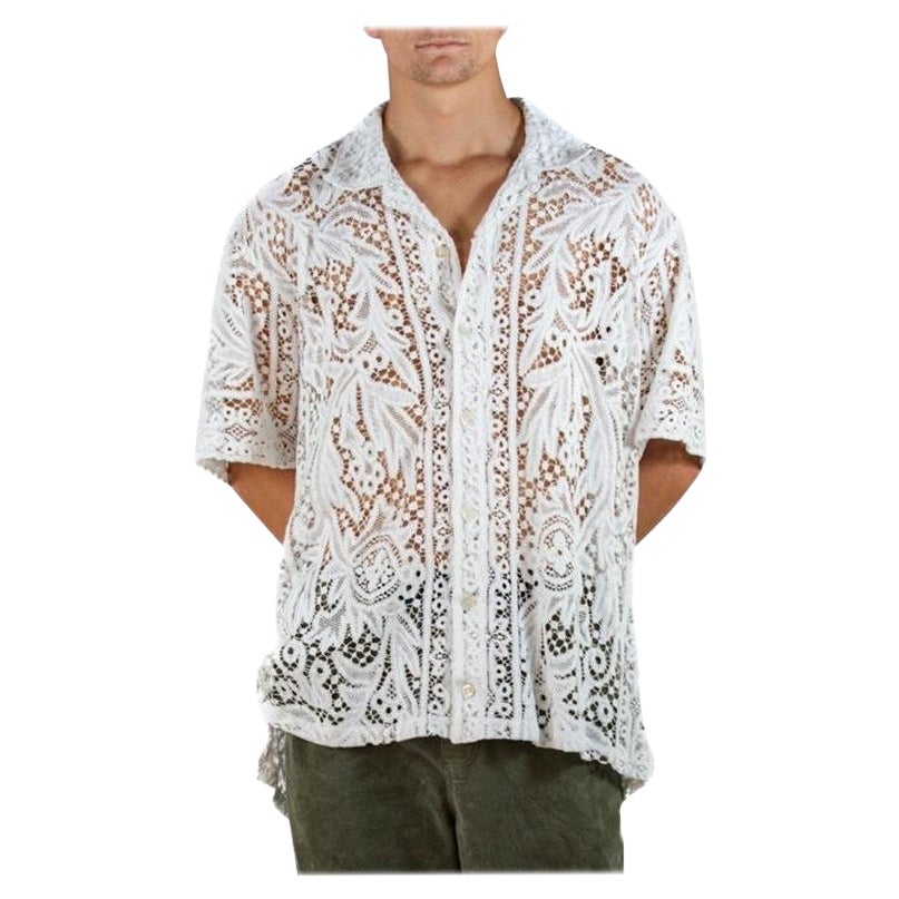 White Cotton Lace Button up Shirt For Sale