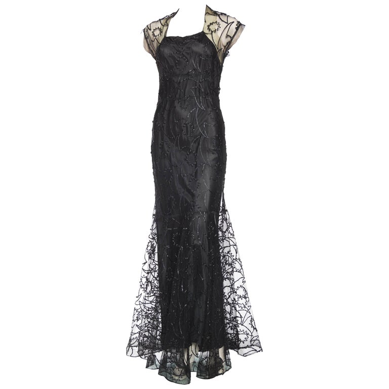 1930s Embroidered Sheer Net Gown with Bias Lining at 1stDibs | sheer ...