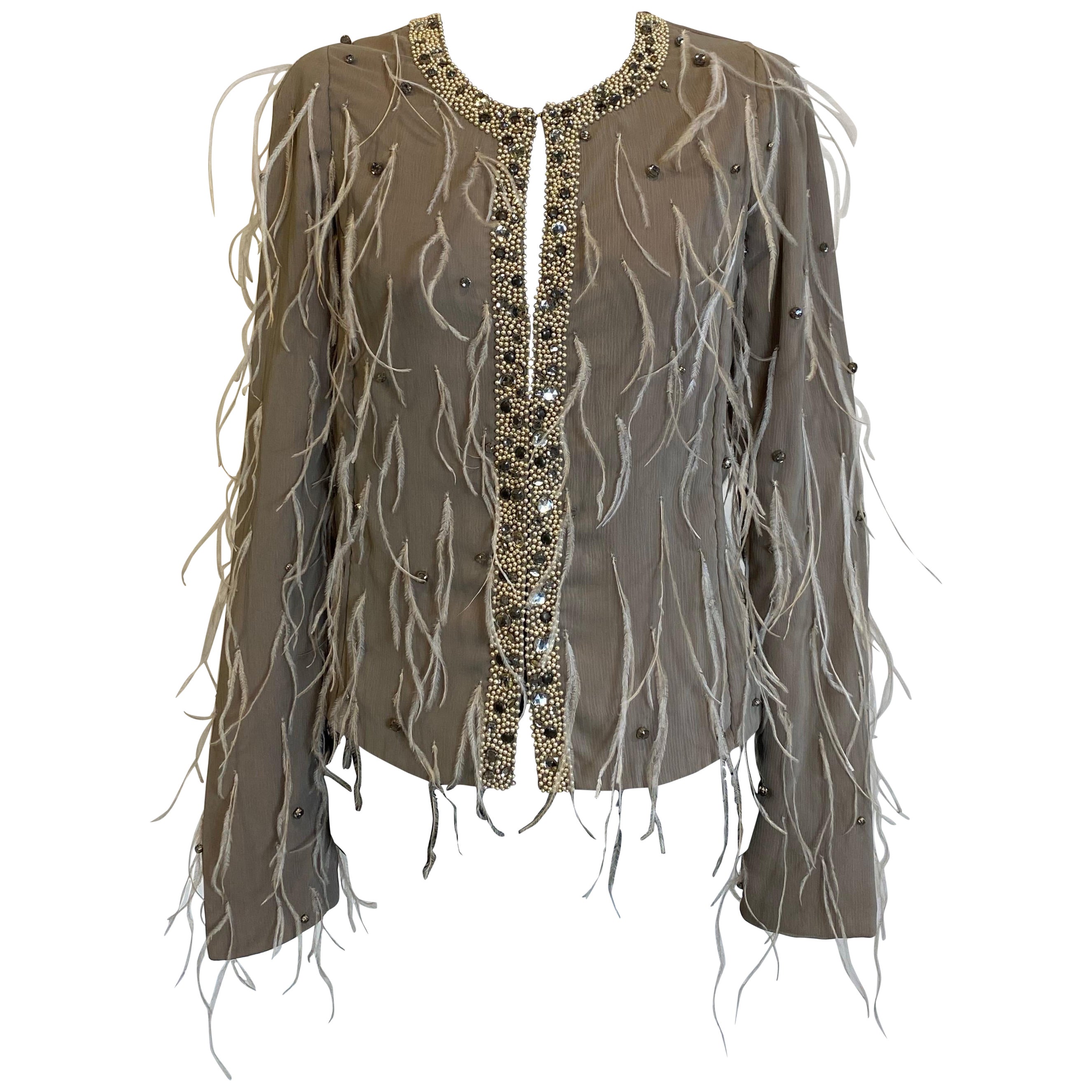 Veste vintage Lanvin en plumes et perles