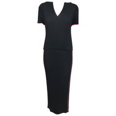 Issey Miyake black and hot pink pleated V neck top and narrow skirt 9