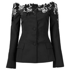 Blazer de encaje de guipur y terciopelo sin hombros Oscar De La Renta Talla US 12