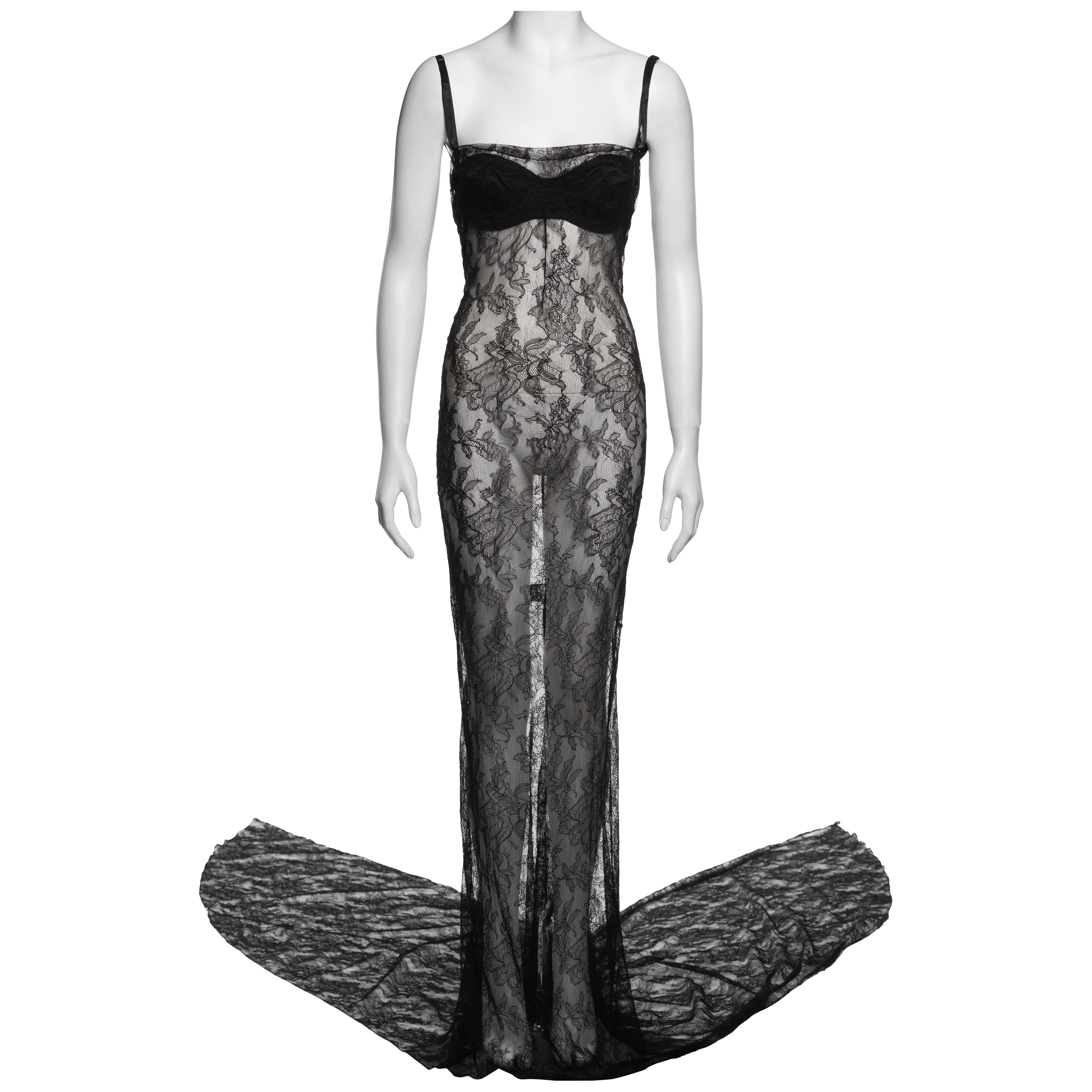 Dolce & Gabbana Black Lace Evening Dress with Integrated Bra, SS 1999 For Sale