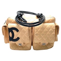 Chanel Cambon Borsa Ligne Reporter multitasche grande in pelle di vitello beige