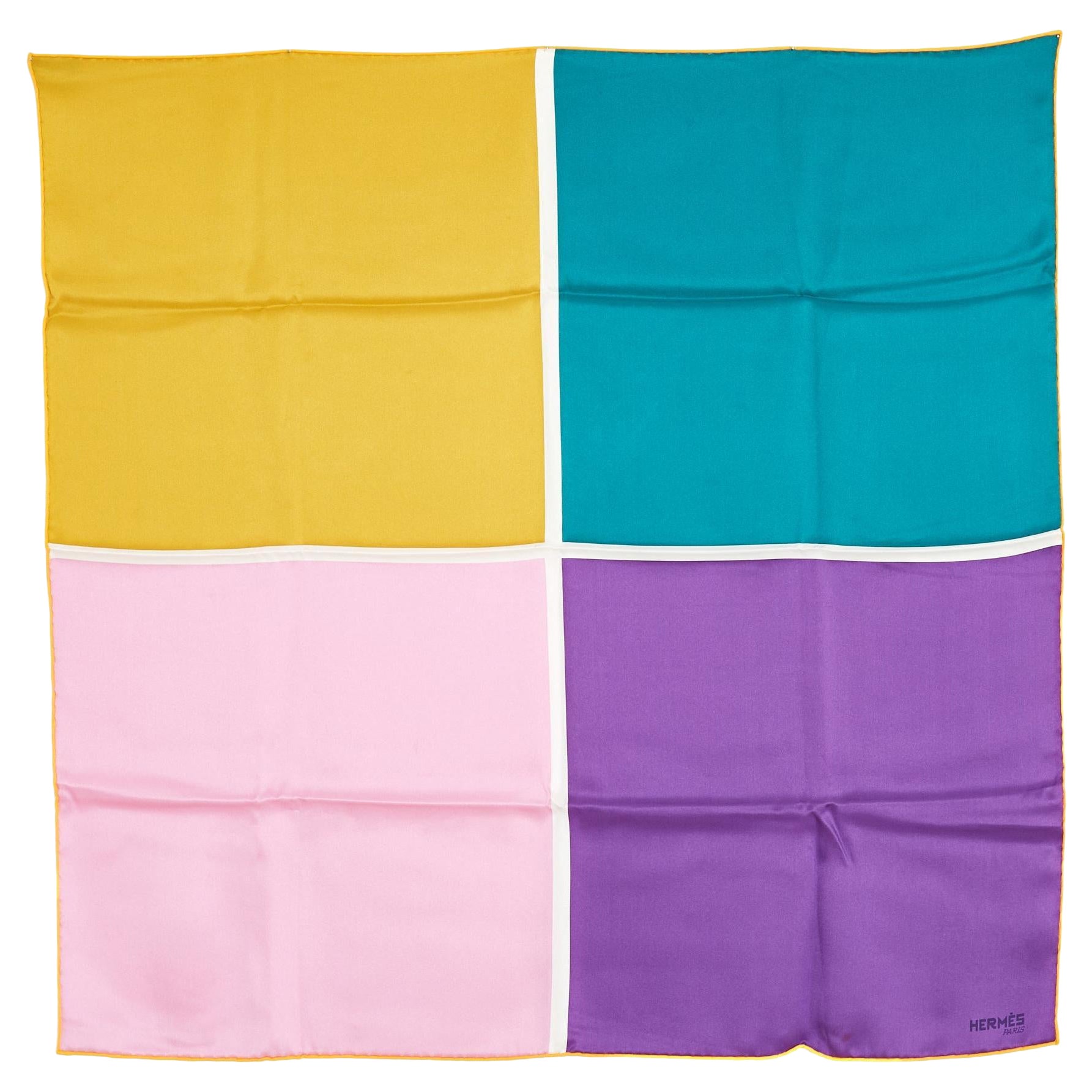Hermès 2015 Foulard Carré 70 Quadri Purple yellow Silk carre 70 Scarf Hermes For Sale