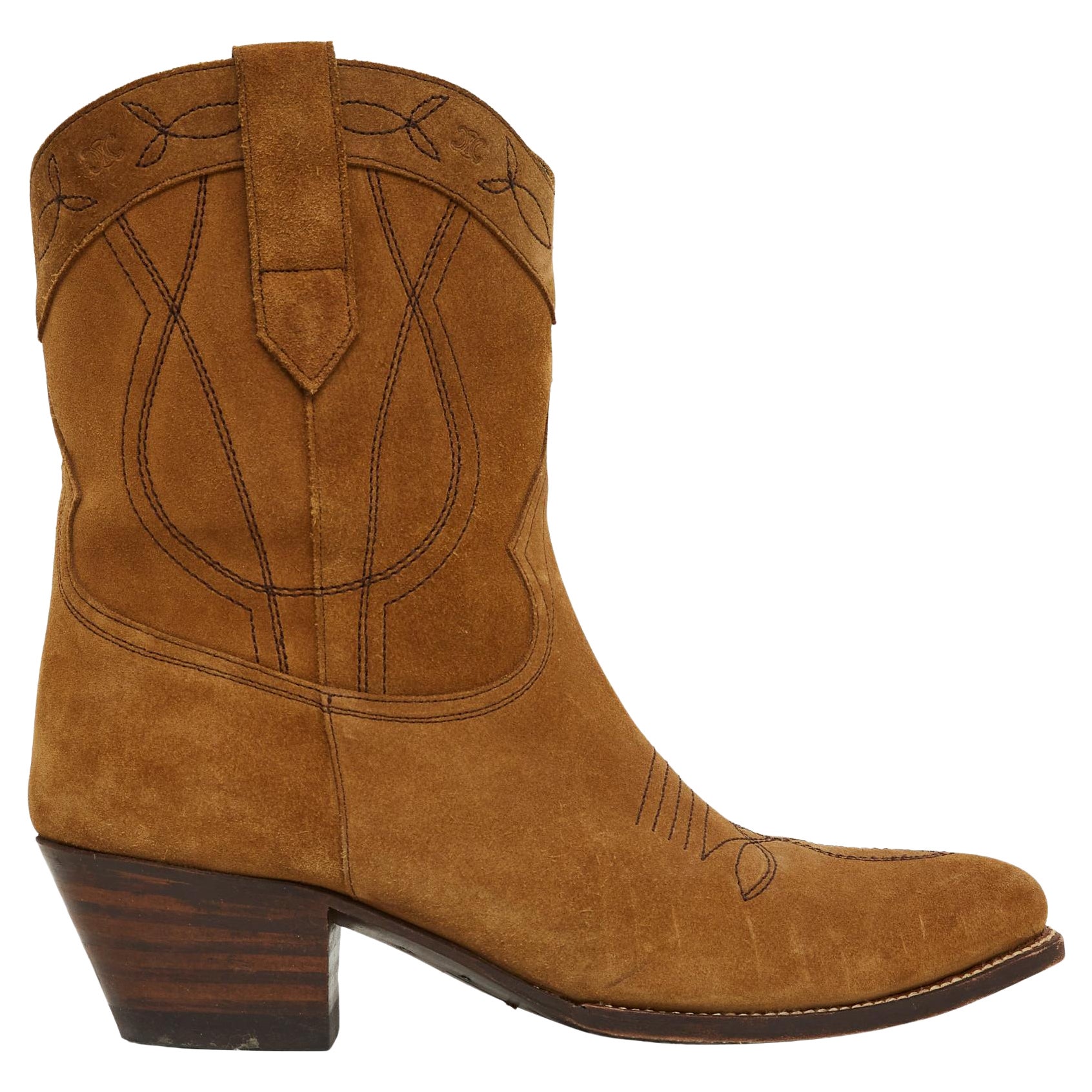 Celine 2021 Boots FR41 Gold Suede Low Tiag Boots UK7 US9.5 Céline en vente