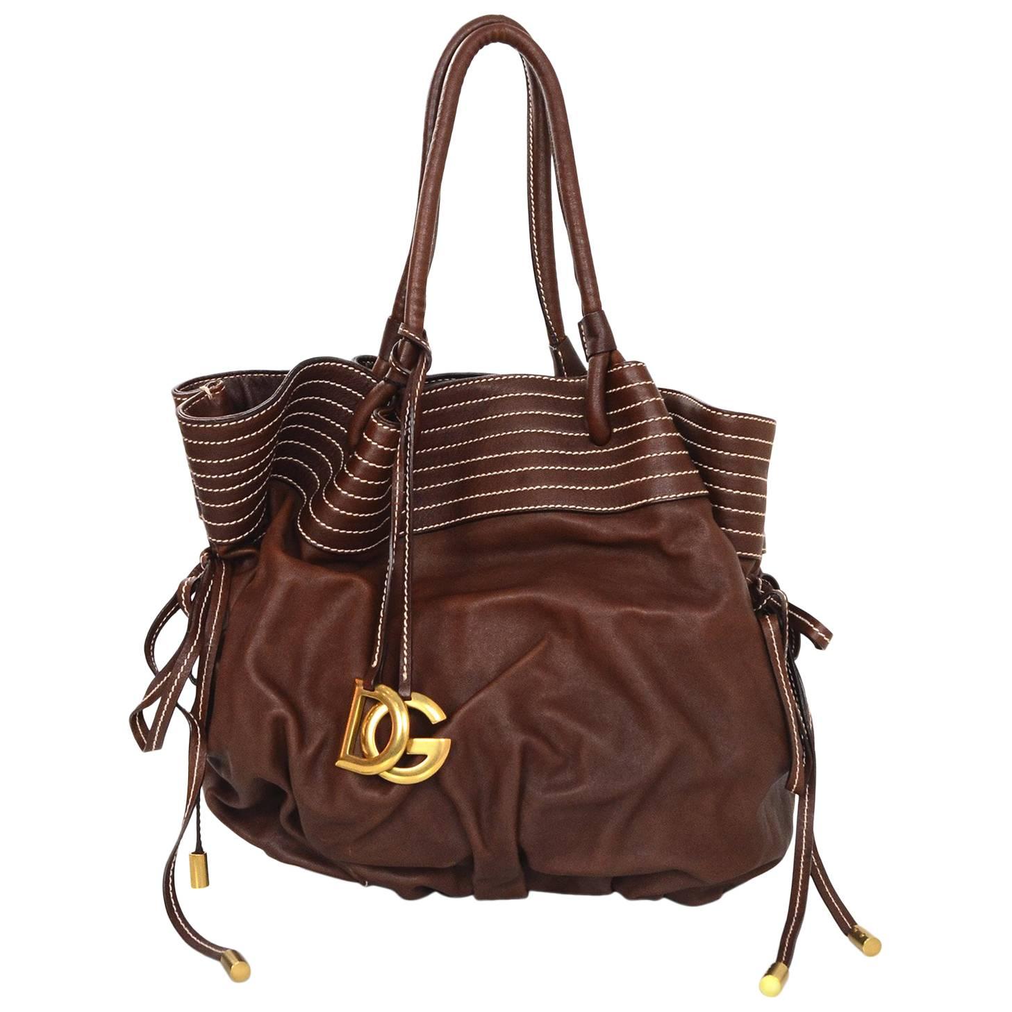 Dolce & Gabbana NEW Brown Leather Drawstring Bag rt. $1, 450