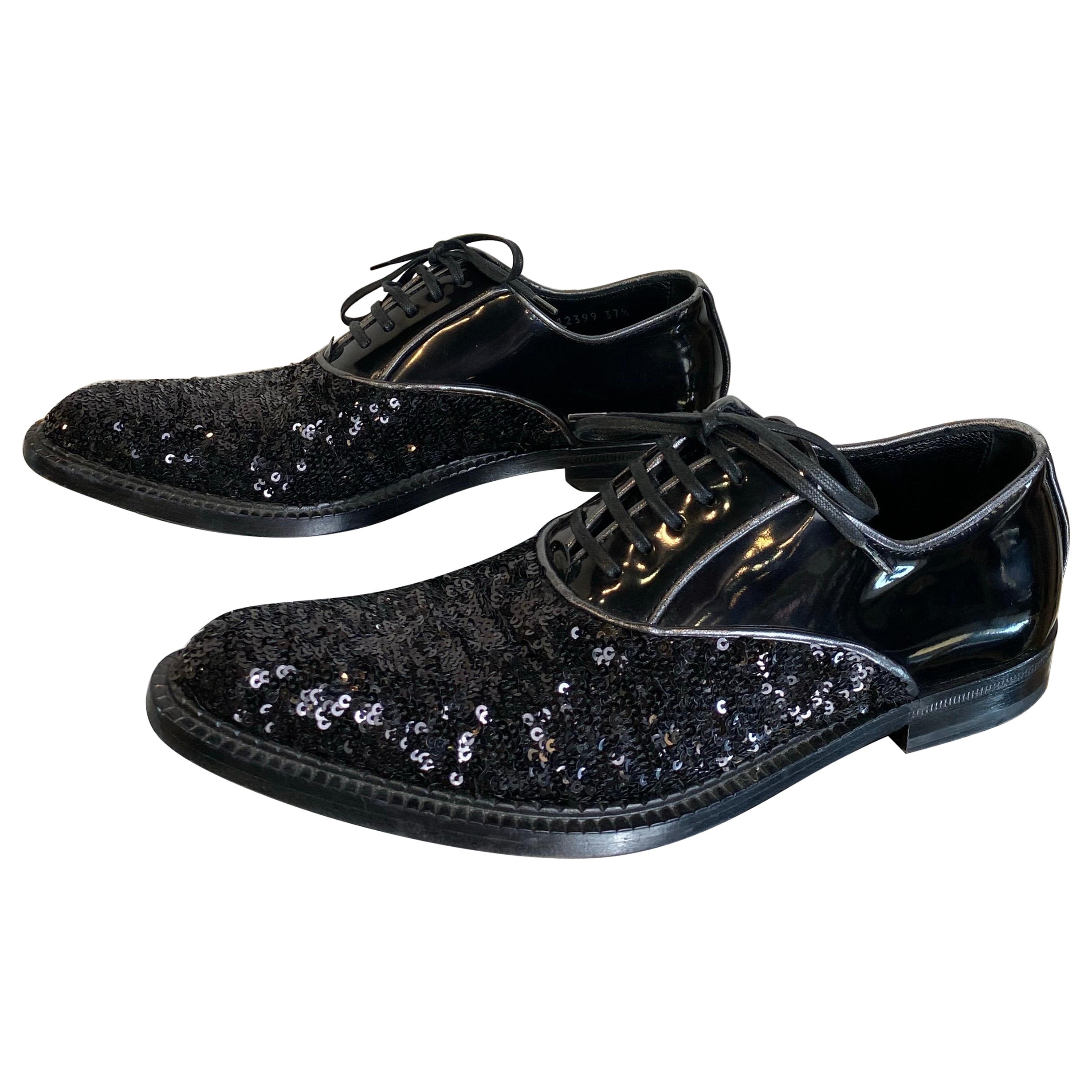 Dolce & Gabbana - Oxfords con paillettes nere in vendita