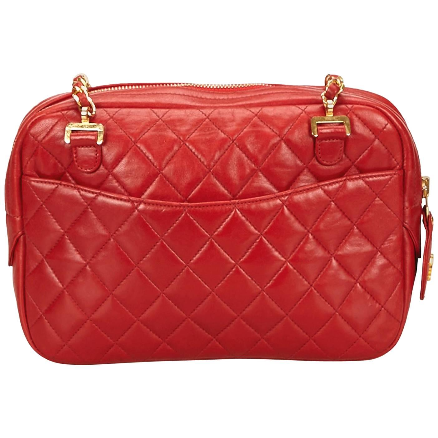 Red Chanel Quilted Lambskin Shoulder Bag