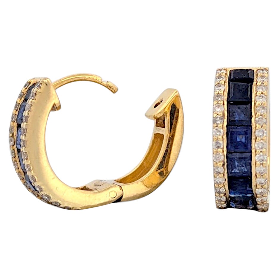 Blair  14K Yellow Gold Hinge Hoop Earrings Natural Round Diamonds For Sale