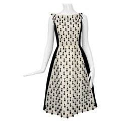 Oscar De la Renta P/E 2013 LK35 Abito da Cocktail in Twill di Seta Bianco e Nero con perline 2