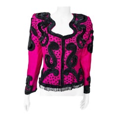 1980s Victor Costa Raw Silk Beaded Bolero