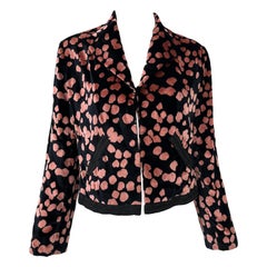 James Galanos Schwarze & rosafarbene Seidensamt-Cropped-Jacke mit schwarzem geflochtenem Bügelbesatz und Taschen