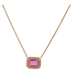 Harlow  14K Yellow Gold Pink Sapphire & Diamond Stationary Necklace