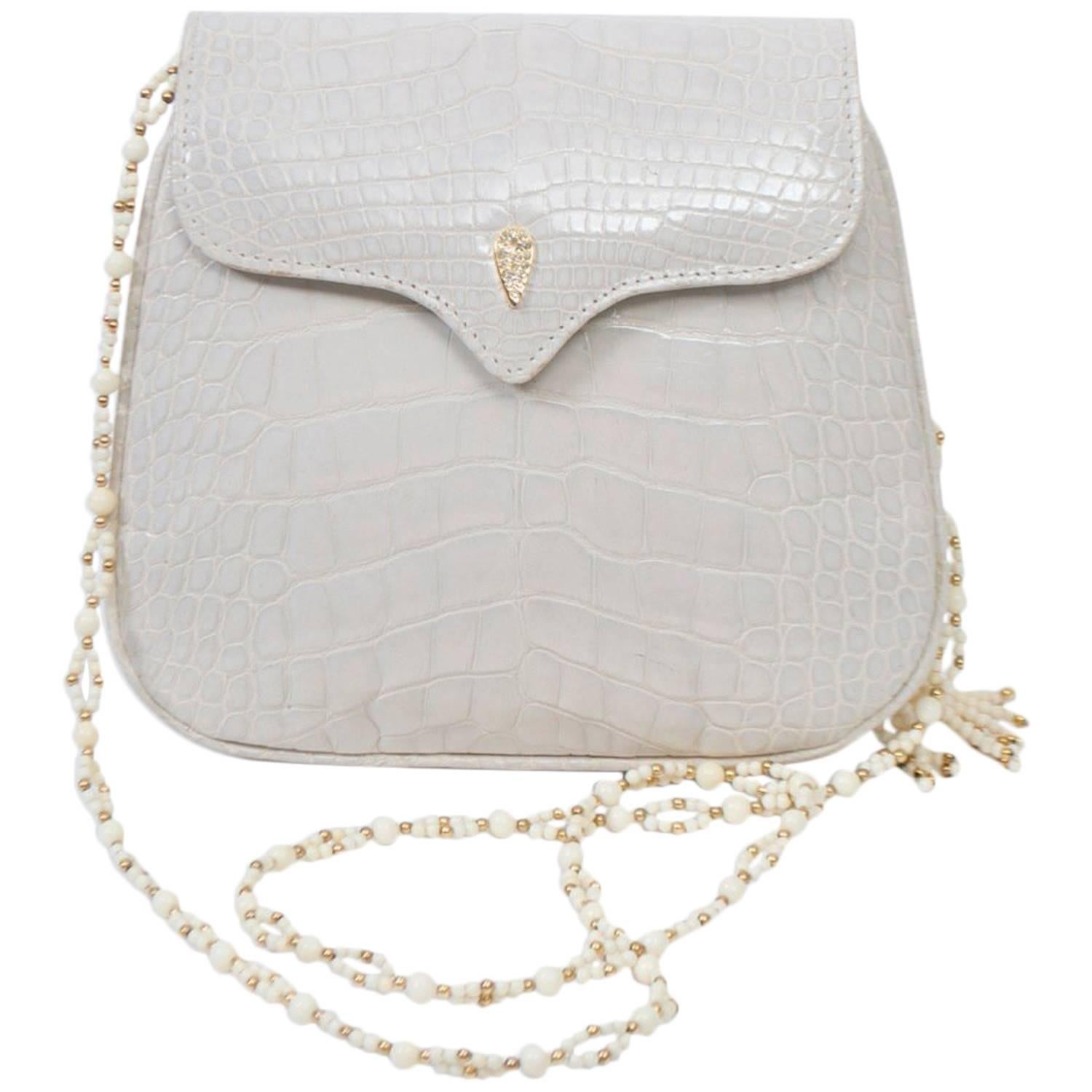 Lana White Alligator Clutch with Two Shoulder Straps