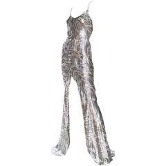 Backless Roberto Cavalli Trained Silver Lamé Gown 3