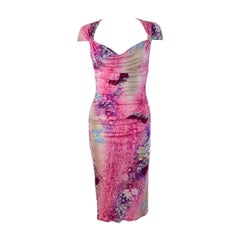 Vintage 2000s Floral Emanuel Ungaro Bodycon Midi Dress Snake Floral Butterfly