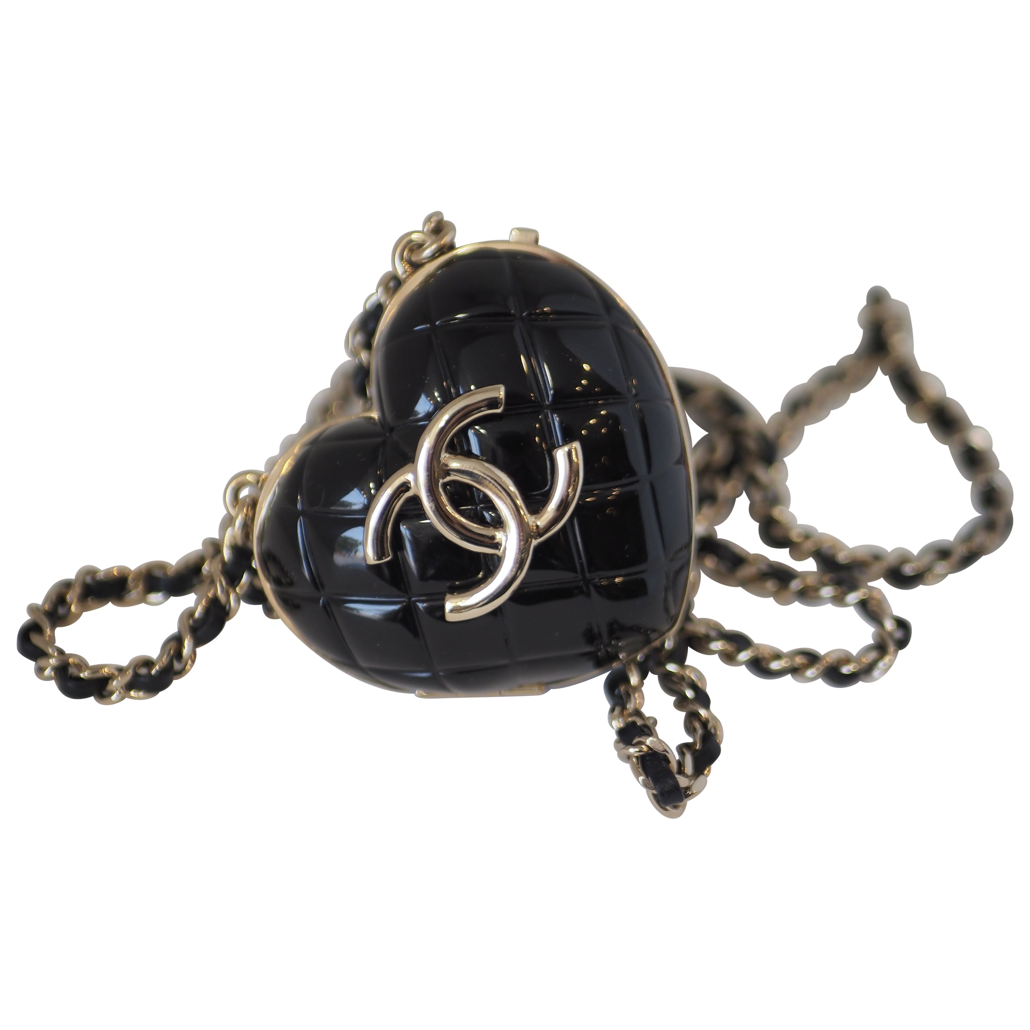 Chanel mini  Black gold CC Heart Necklace, locker crossbody bag NWOT