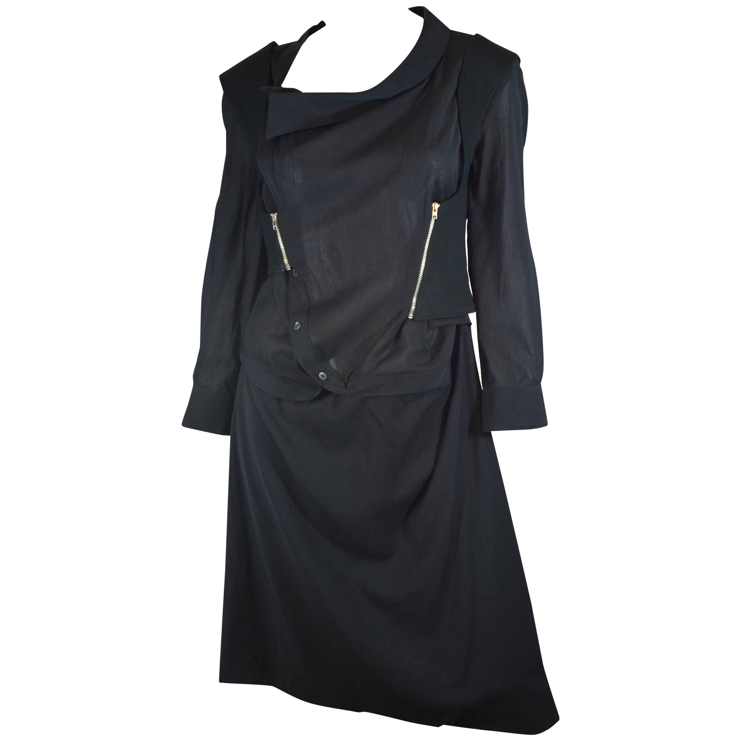Hussein Chalayan Black Dress with Zippered Vest