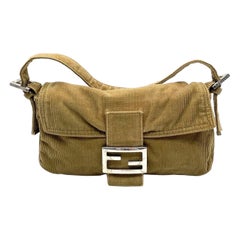 FENDI Baguette Vintage Corduroy Beige Brown Shoulder Bag