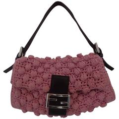 Fendi Pink Wool Brown Leather Baguette Bag 8