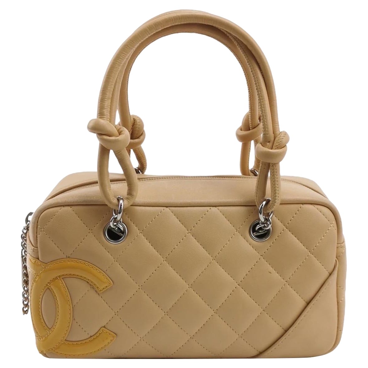 Chanel Cambon Small Shoulder Bag Beige Calfskin Leather Double Strap For Sale