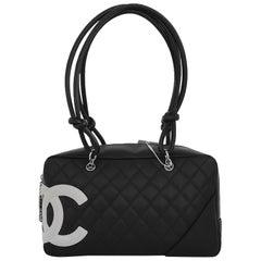 Chanel Cambon Medium Shoulder Bag Black Calfskin Leather Black Double Strap