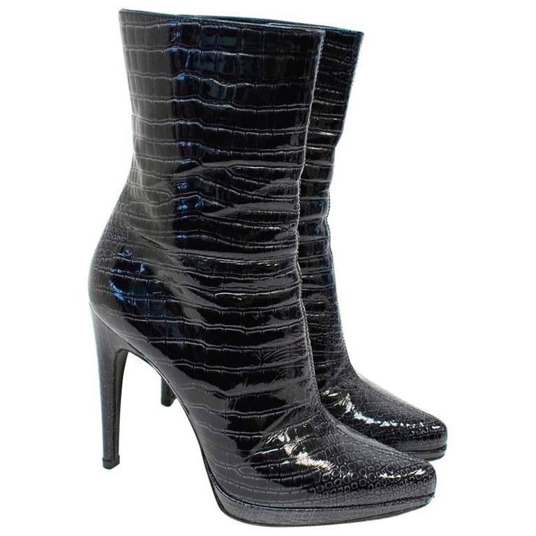 croc print patent boots