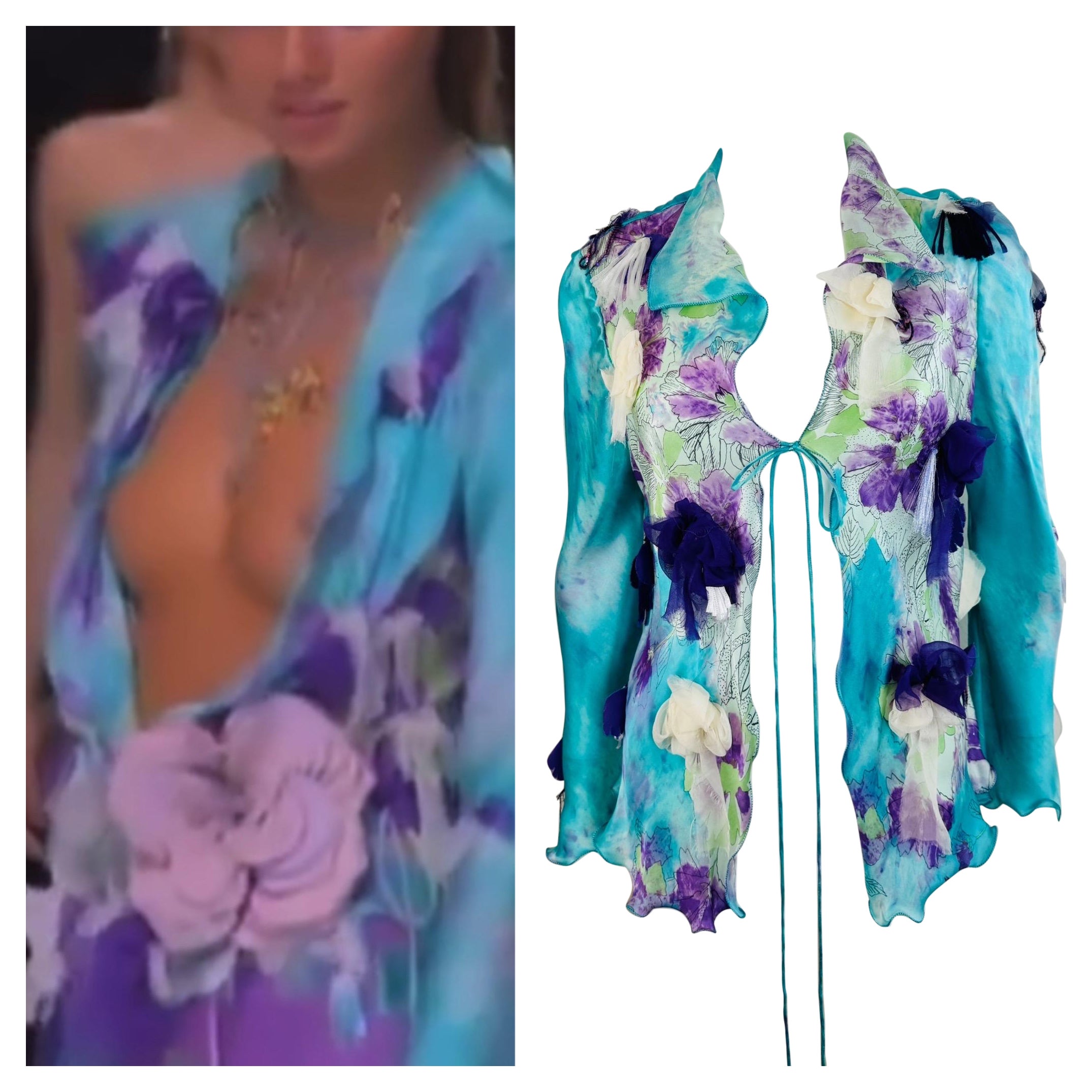 Vintage Spring 2001 2000s Emanuel Ungaro Runway Silk Floral Blouse Top For Sale