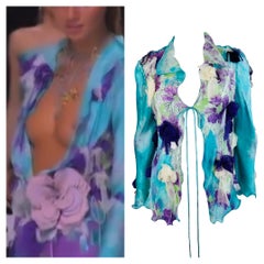 Vintage Spring 2001 2000s Emanuel Ungaro Runway Silk Floral Blouse Top