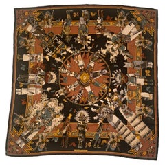 Vintage Hermes Kachina Pattern Cashmere and Silk Scarf with Original Box