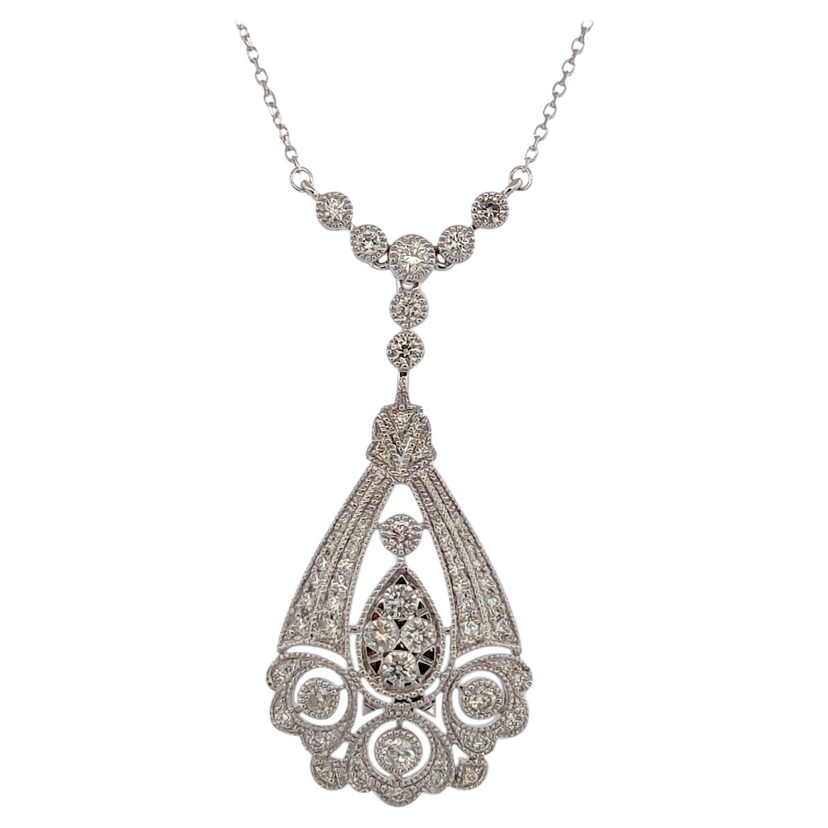 Fiora  10k White Gold Diamond Pendant Necklace with .88 CTW Natural Diamonds For Sale