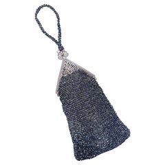 1920s Black Beaded Wristlet Art Deco Triangular Vintage 20s Evening Bag Purse