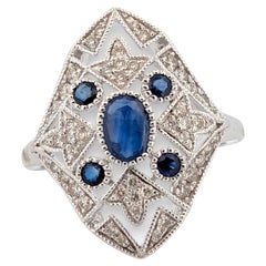 Antique Amethysta  10k White Gold Sapphire and Diamond Ring with, Ring Size 6.25