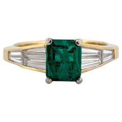 Ondine  18k Yellow Gold Emerald and Diamond Ring with Natural Emerald Cut