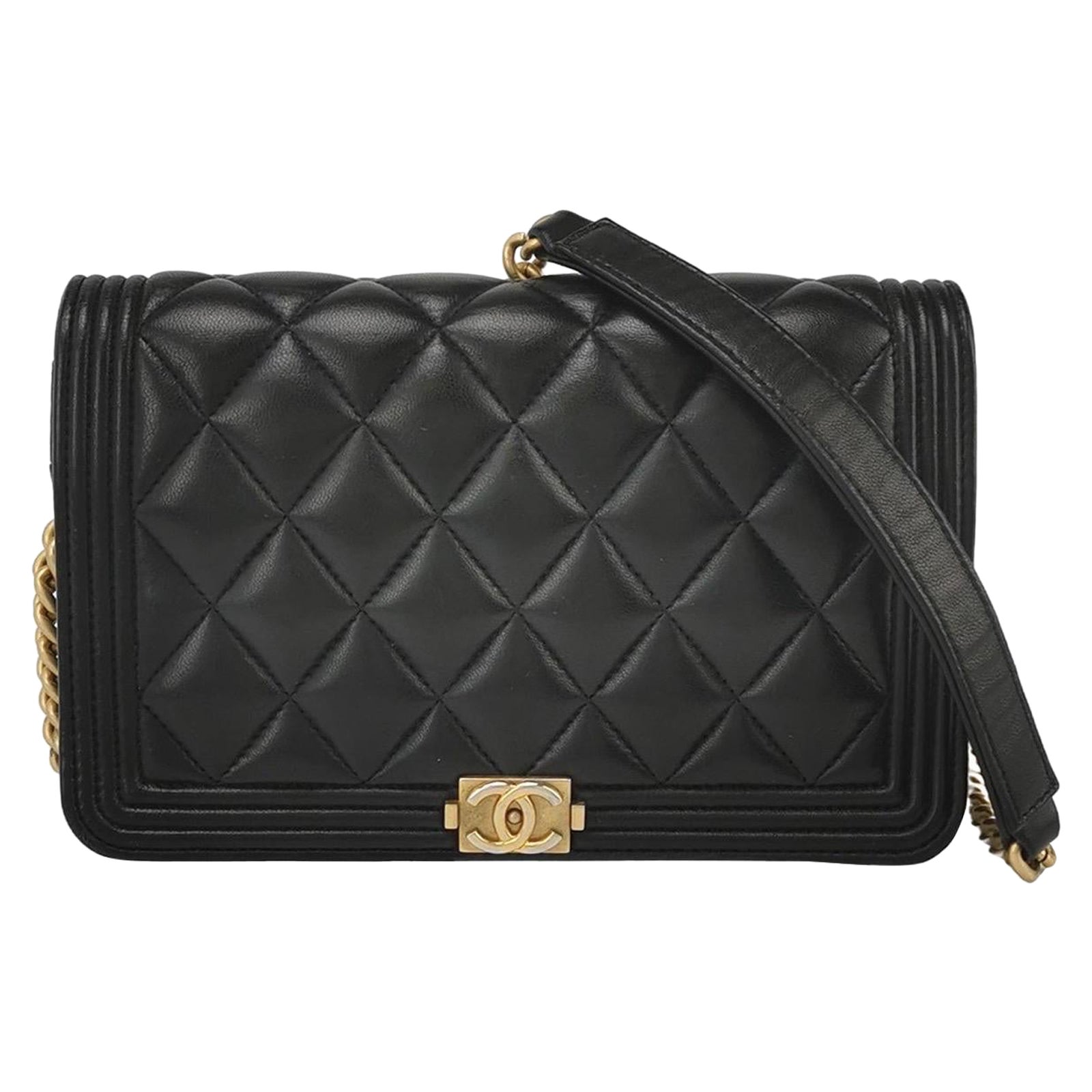 Chanel Wallet on Chain Boy Flap Black Lambskin Leather Gold Hardware