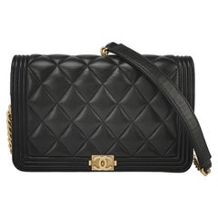 Chanel Wallet on Chain Boy Flap Black Lambskin Leather Gold Hardware