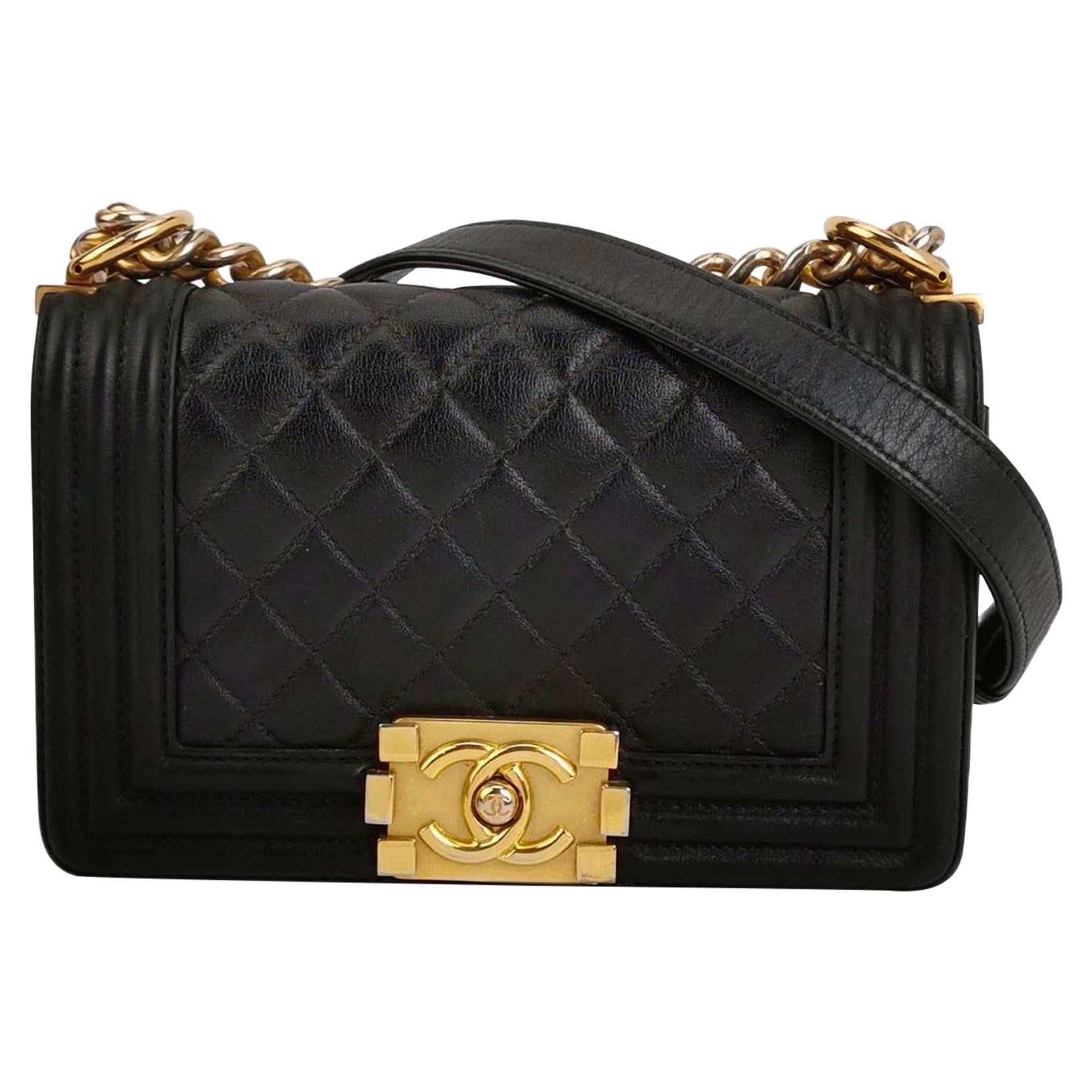 Chanel Le Boy Small Black Lambskin Leather Antiqued Gold Hardware For Sale