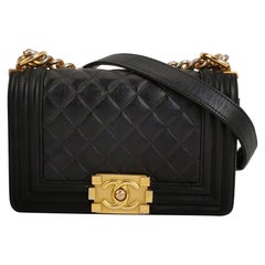 Chanel Le Boy Pequeño Piel de cordero negra Herrajes dorados envejecidos