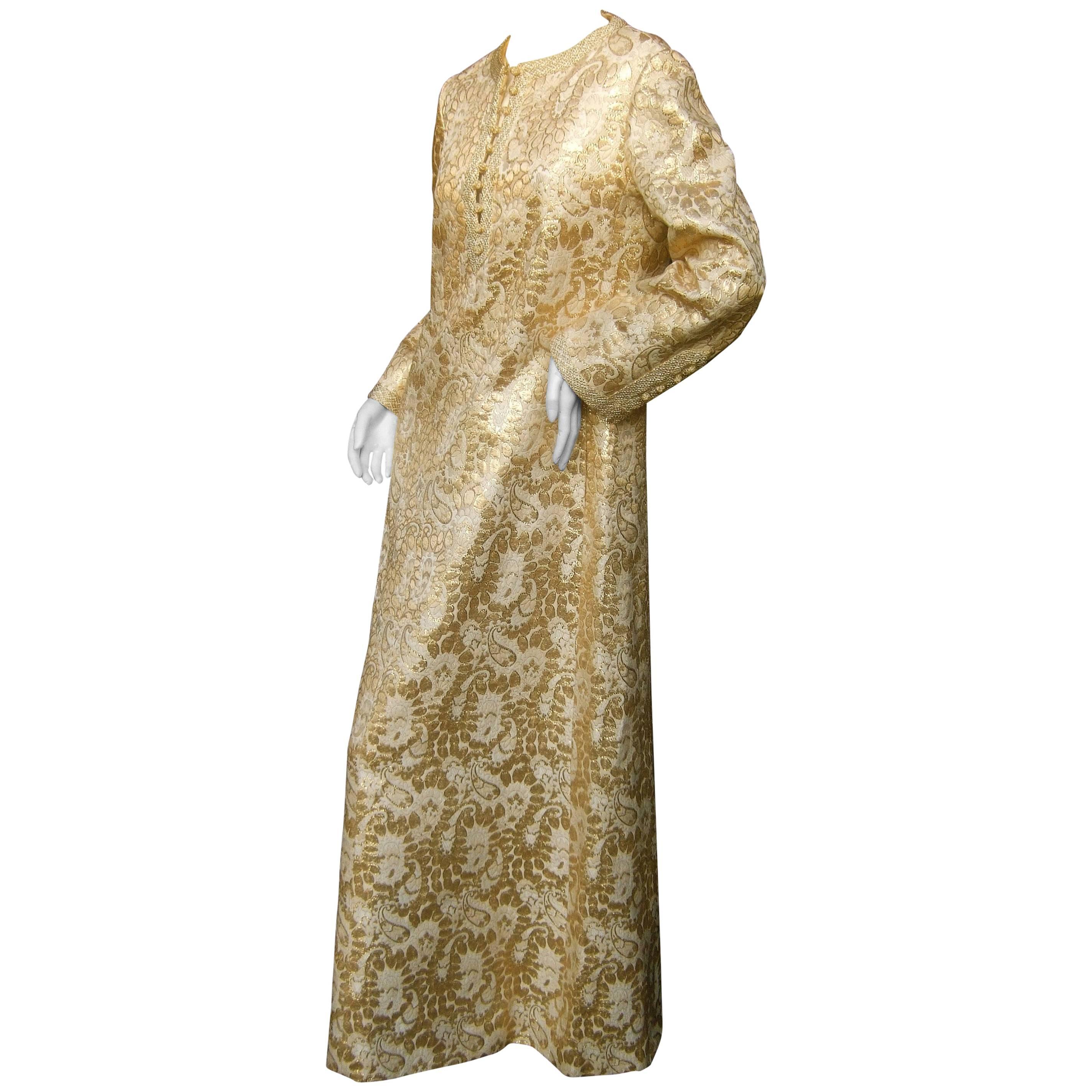 Saks Fifth Avenue Opulent Gold Brocade Caftan Gown ca 1970